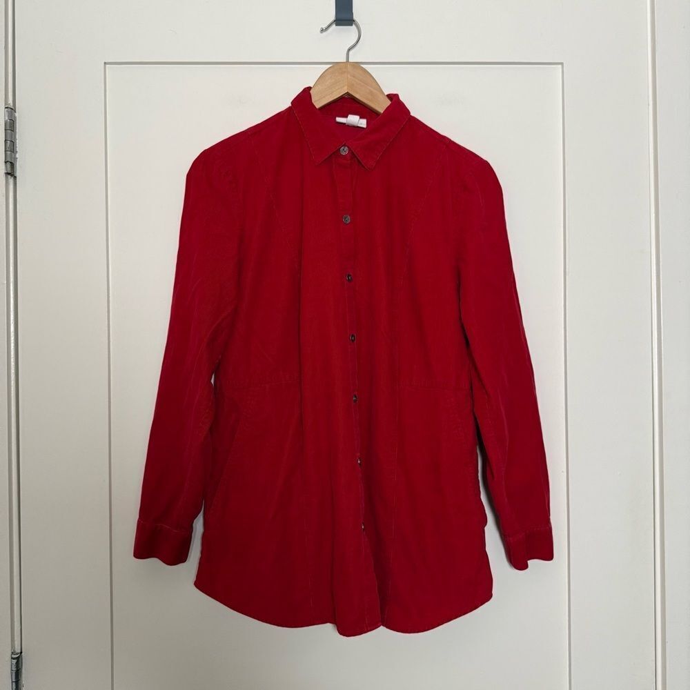 J Jill Shirt Women Sz S Red Corduroy Button Up Long Sleeve Pockets Casual Preppy